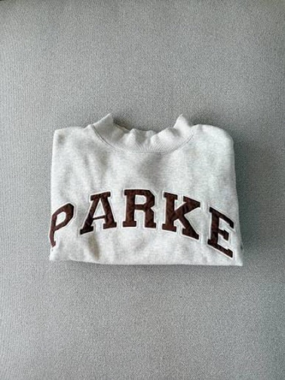 Parke Light Gray Crewneck Sweatshirt with Brown Lettering